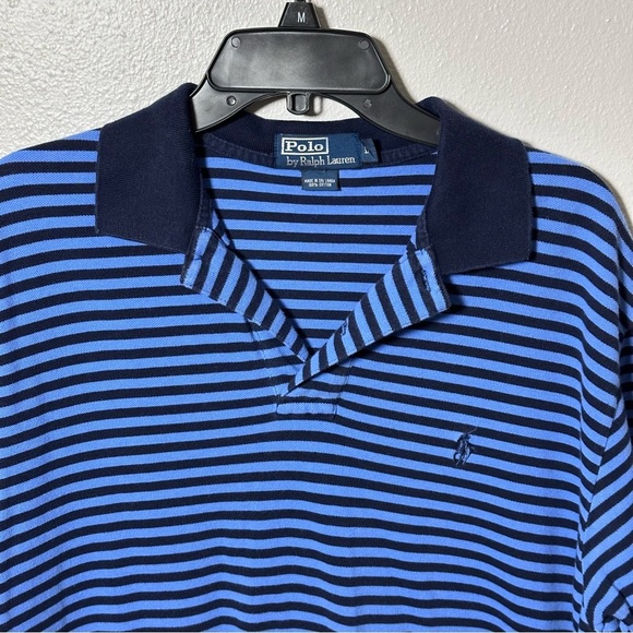 Polo by Ralph Lauren Men Blue Stripe Polo Shirt Cotton Short Sleeve Size L. - Picture 4 of 9